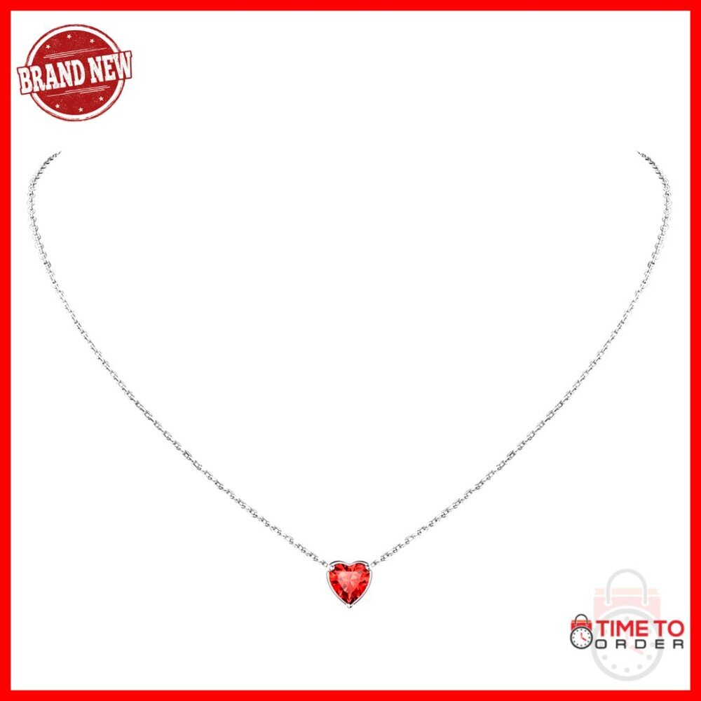 Sterling Silver Heart Birthstone Necklace with Gift Box